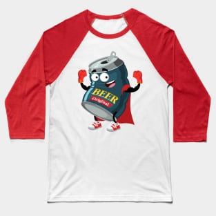 Superhero cartoon beer in an aluminum can mascot Baseball T-Shirt